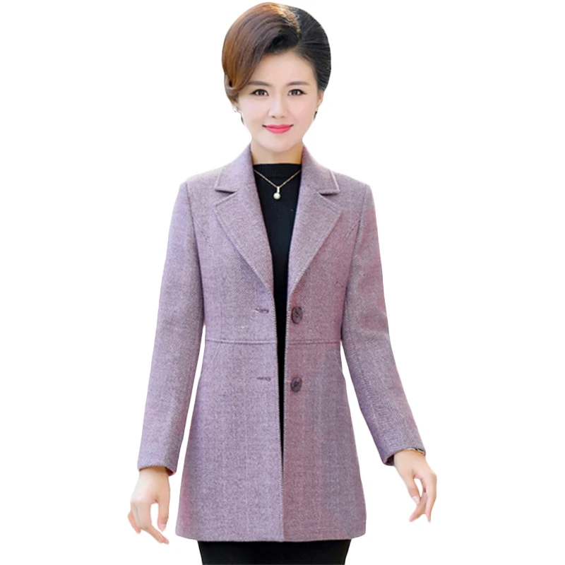 New Autumn winter Jackets Middle-aged women Striped Woolen Jacket Plus size Quality Womens Casual Wool coats Overcoat 4XL FF1158