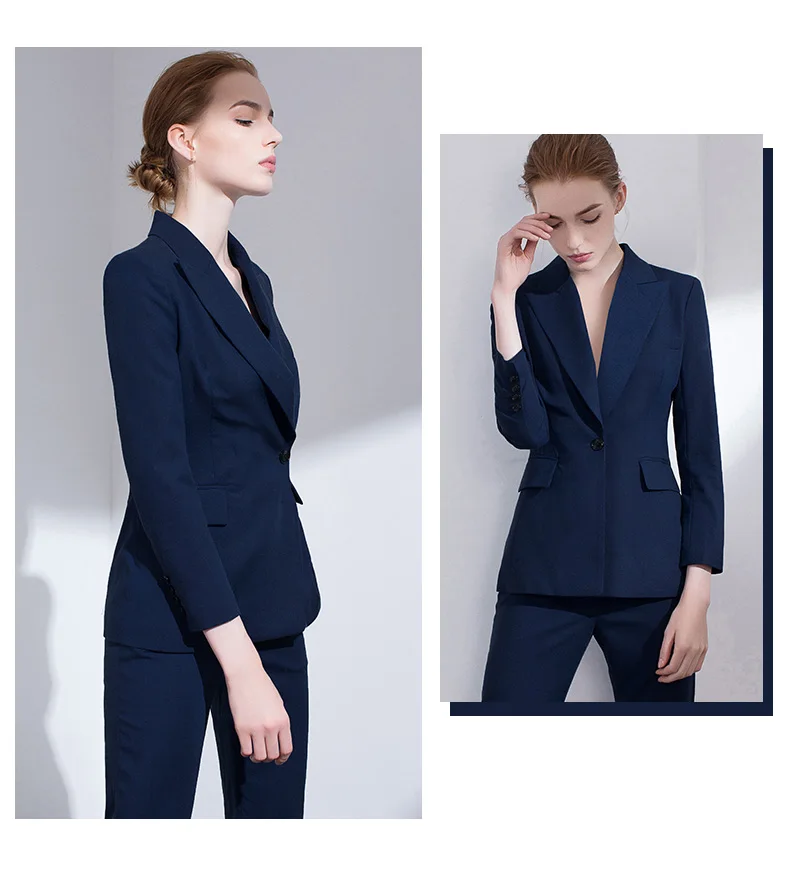 Женский офисный костюм, профессиональный женский деловой женский костюм, плюс размер, темно-синий Блейзер, брюки, дизайнерский портной, 2019
