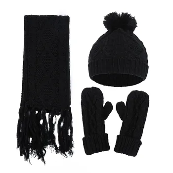 

Women's men's winter must-have three sets of cold and warm, caps, hats, long gloves, knitted scarves. Solid color warm unisex