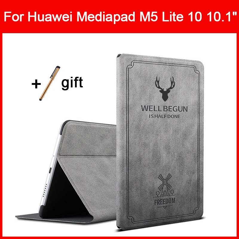 

Case for Huawei MediaPad M5 Lite 10 10.1 inch Slim Retro Folding Stand PU Leather Smart Cover for BAH2-W19/L09/W09 Tablet Funda