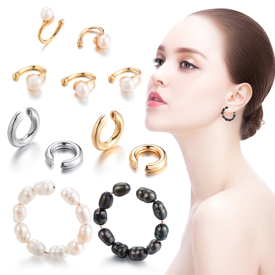 No-Piercing Ear Cuff Earrings For Women - Gold With Pearls & Rhinestones - View #7