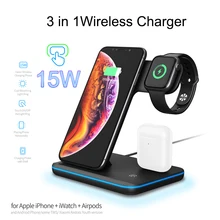 3 in 1 Wireless Charging Stand for Smart Watch AirPods pro Qi Charging Station 15W Fast Charger for iPhone 11 X XS MAX XR 8 universal 15w qi wireless charger fast charge 3 0 for iphone x 8 xiaomi apple airpods watch 4 3 2 1 smart touch light holder