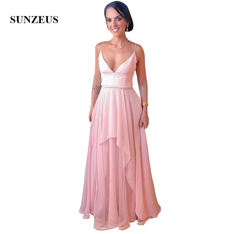 Sexy V-hals Spaghettibandjes Vrouwen Feestjurk Voor Bruiloft Lange Roze Chiffon Moeder Van De Bruid Jurken Formele Gowns Sexy V-hals Spaghettibandjes Vrouwen Feestjurk Voor Bruiloft Lange Roze Chiffon Moeder Van De Bruid Jurken Formele Gowns