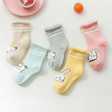 Новинка, 5 пар, детские махровые носки для новорожденных осенние тонкие удобные дышащие хлопковые модные детские носочки для девочек и мальчиков