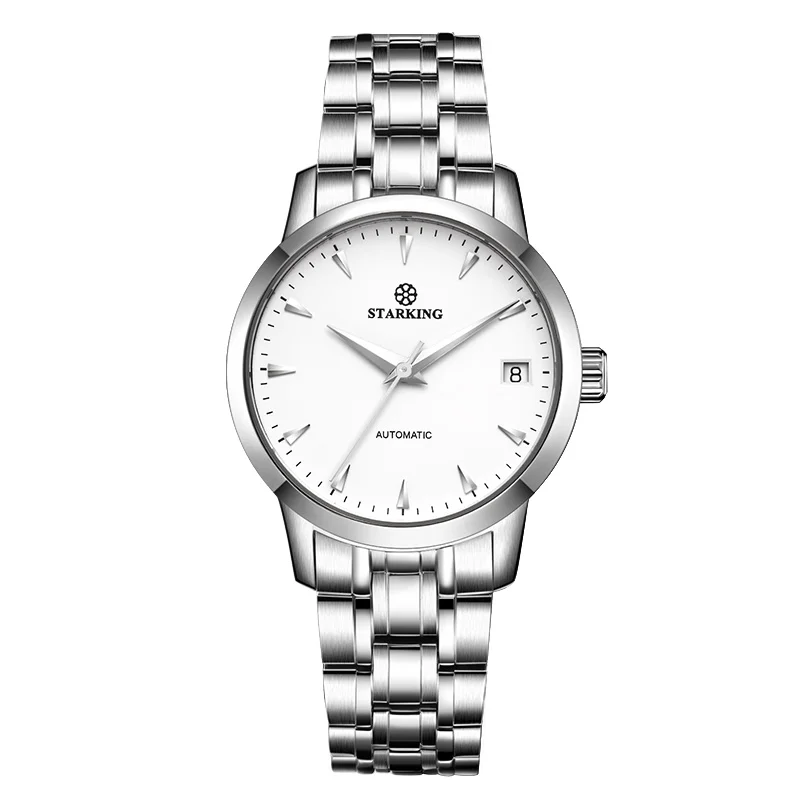 WHITE WRISTWATCH StarKing классические женские простые часы, автоматические часы из нержавеющей стали с белым циферблатом, наручные часы с автоматической датой, Женские Механические часы Relogio Feminino - Цвет: WHITE WRISTWATCH