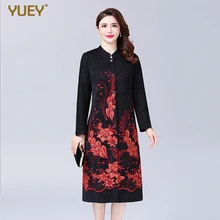 Национальный стиль, женское длинное пальто с вышивкой, Осень-зима, новинка, длинный рукав, однобортный воротник-стойка, красивый жаккардовый плащ