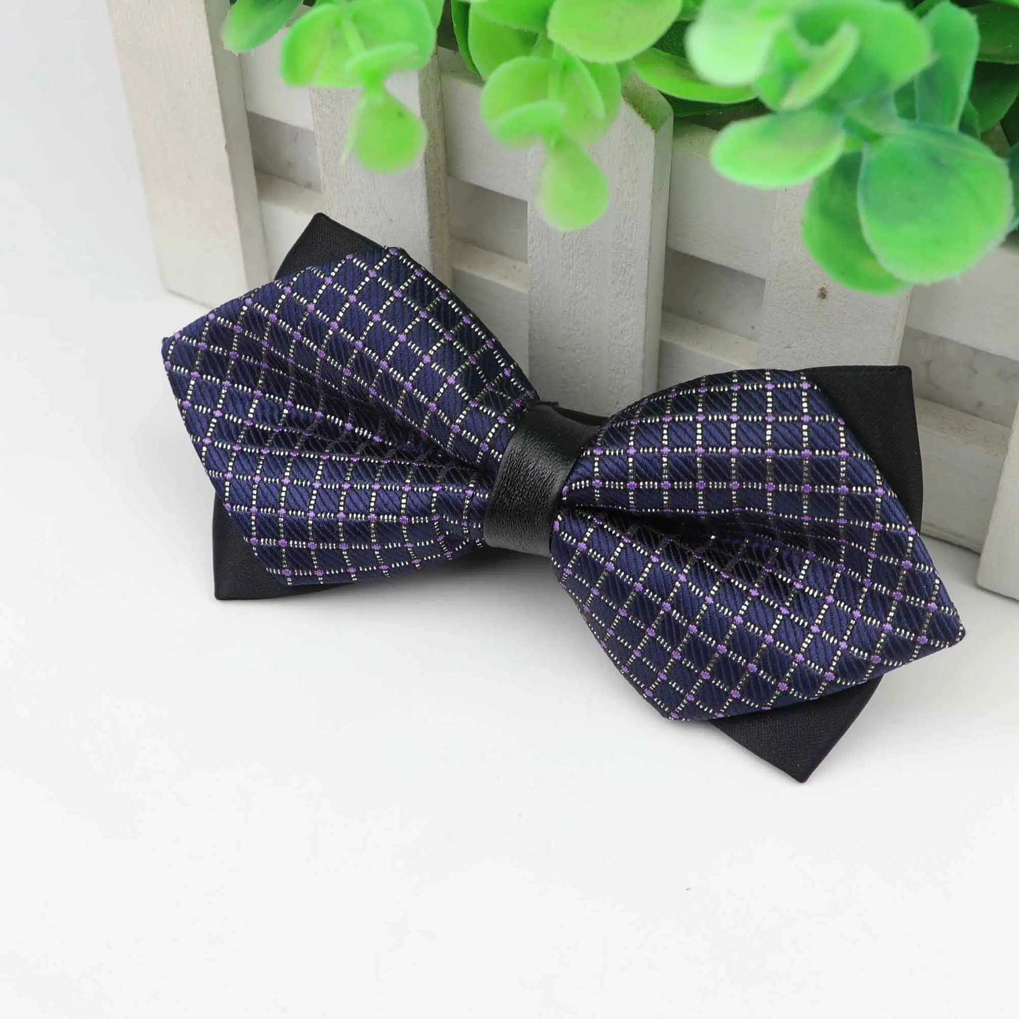 1 Men Leather Buckle Bowtie Plaid Butterfly Knot Mens Accessories Luxurious Bow Tie Black Cravat Formal Suit Wedding Ceremony Ties - Цвет: 1