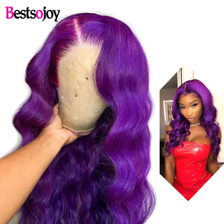 Bestsojoy розовый цвет человеческие волосы парики для женщин Бразильский объемная волна зеленый красный фиолетовый оранжевый Омбре 613 блонд парик на кружеве