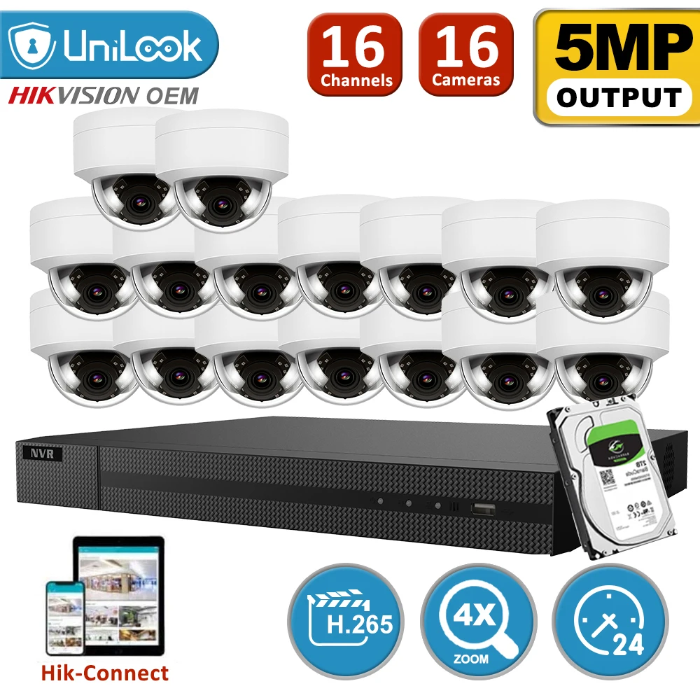 UniLook 16-канальный сетевой видеорегистратор 16 шт. 5 МП белый цвет ip-камеры с питанием