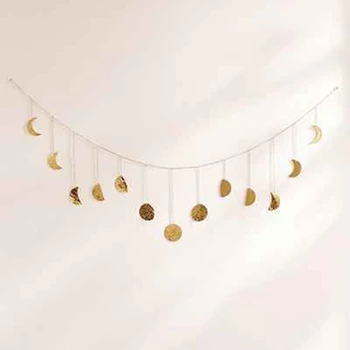 

Moon Phase Display Decoration Golden Moon Hanging Ornament Chains for Bedroom Living Room TV-Wall Home Decor
