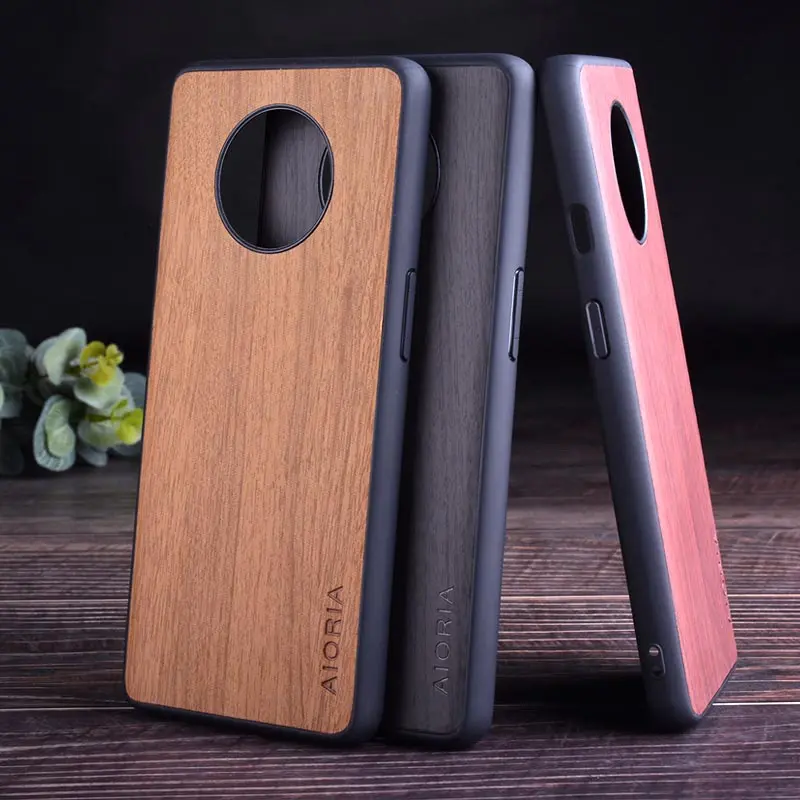 Деревянный чехол как для Oneplus 7T ТПУ + ПК дерево Кожаные чехлы из искусственной