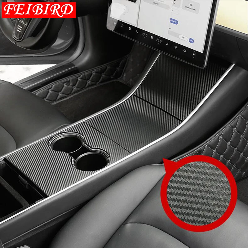 

Central Console Front Seat Water Cup Holder Panel Decoration Cover Trim Fit For Tesla Model 3 2018 2019 Carbon Fiber ABS
