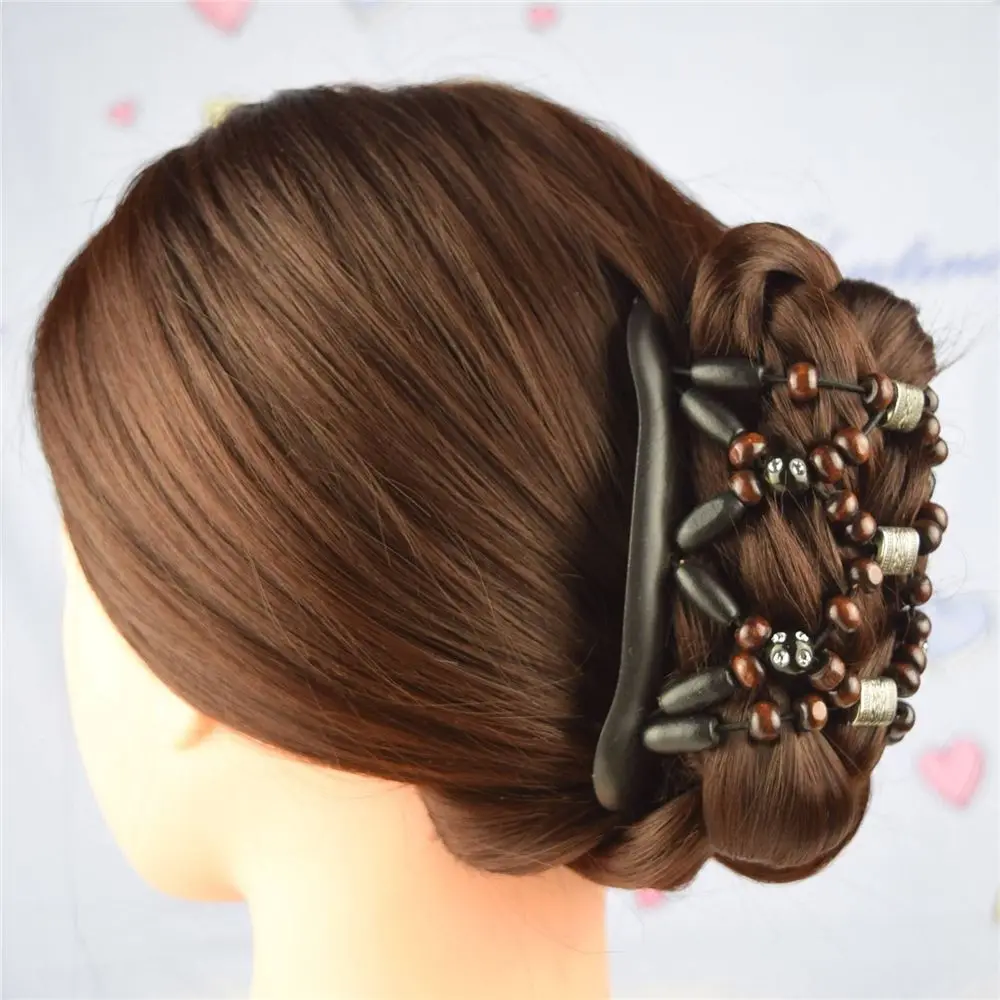 

1pc Retro Double Beaded Hair Magic Comb Clip Beads Elasticity Hairpin Stretchy Hair Combs Pins for Women Ethnic Hair Accessories