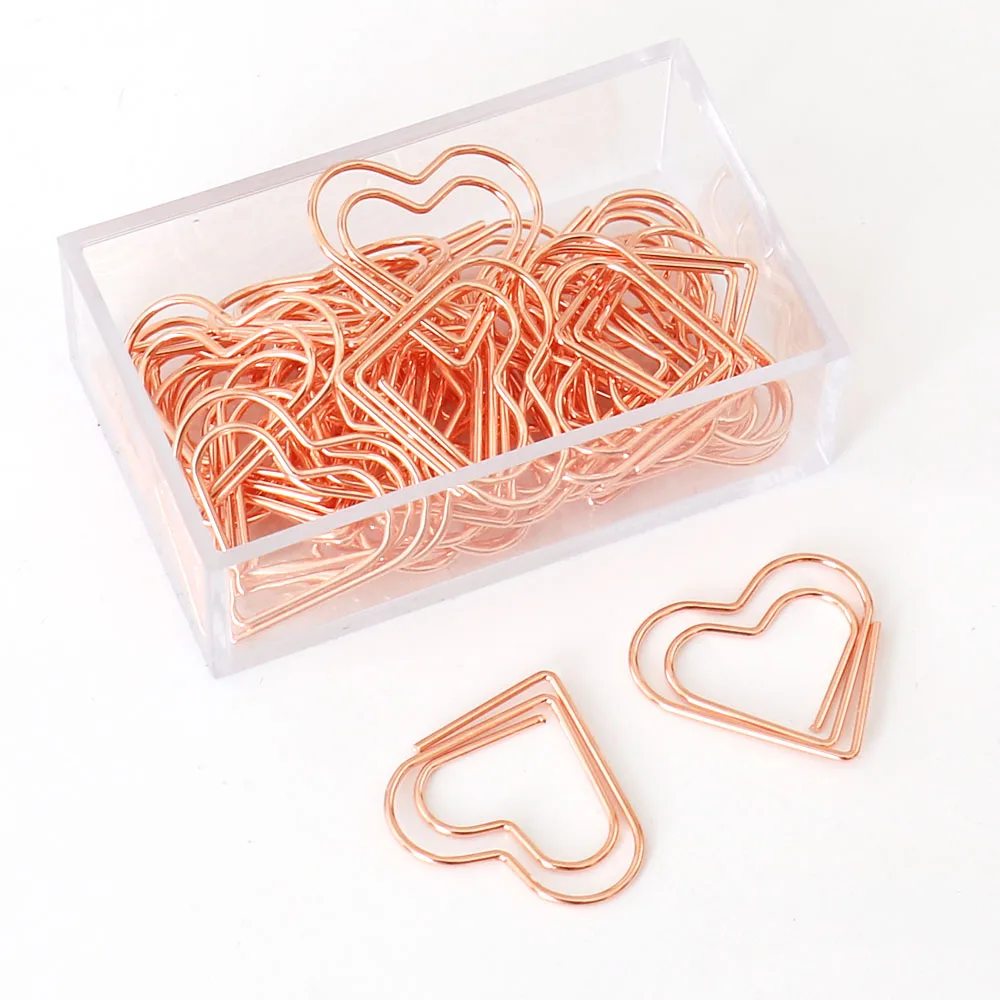 50pcs Heart Shape Paper Clips Multicolor Metal Clip Heart Bookmark