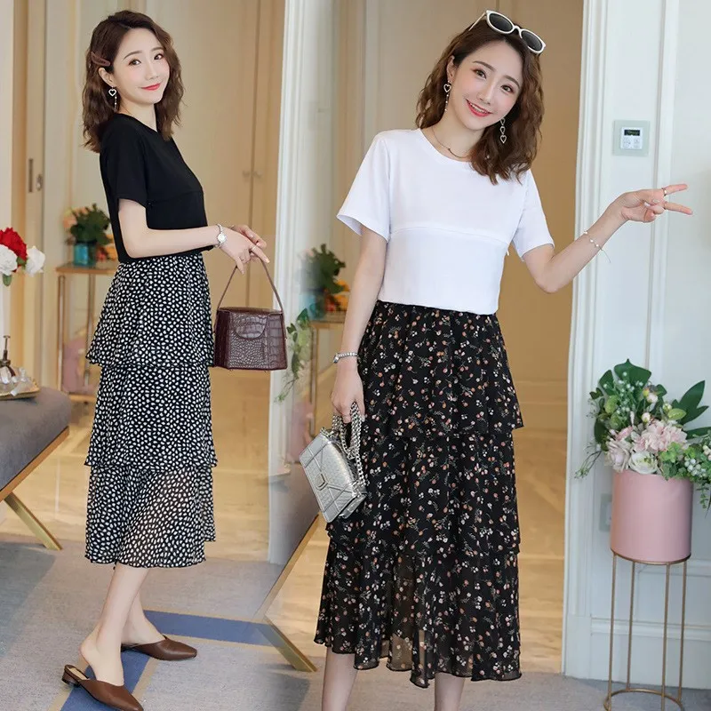 

Fashion 2019 New Style Korean-style Mid-length Maternity Clothes Chiffon Two-Piece Set Maternity Dress Postpartum Nursing Nursin