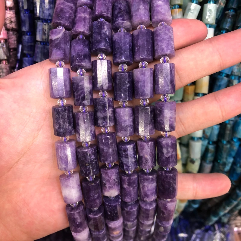 Natural Blue Sodalite Beads Faceted Cylinder Spacer Tube Beads Blue-veins Column Shaped Beads For DIY Jewelry Making MY210403