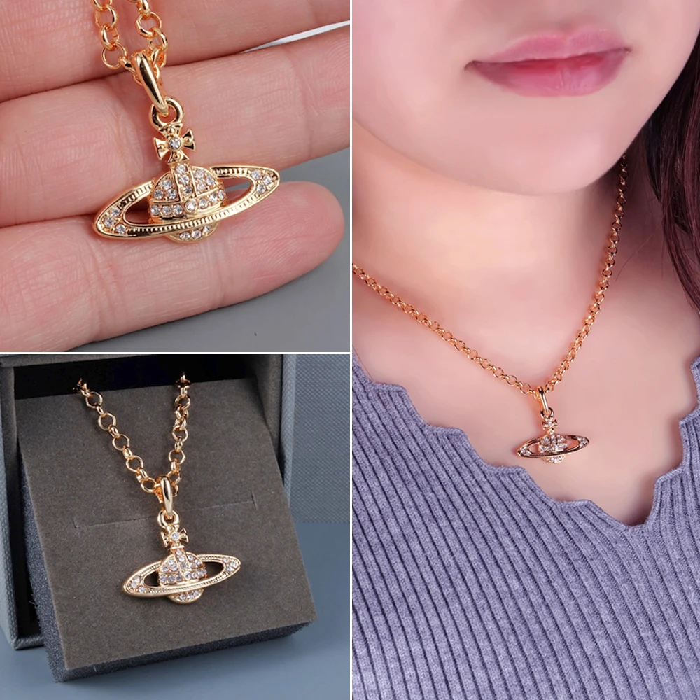 XIAOJINGLING Bling Кристалл Стразы Сатурн планета подвеска колье ожерелье 45 см сверкающие ювелирные изделия подарок для женщин девочек