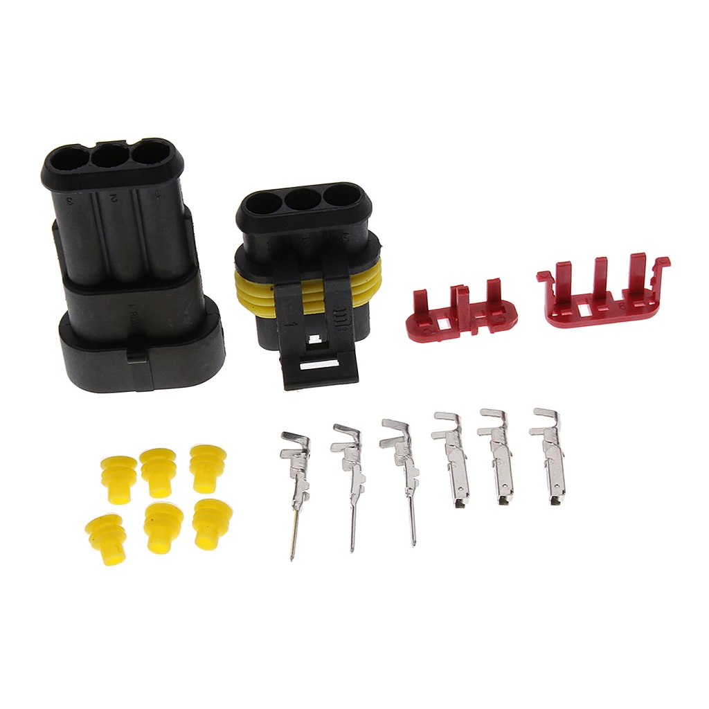 1 Set Waterproof 3Pins 3Way Sealed Electrical Wire Connector Plug Kits