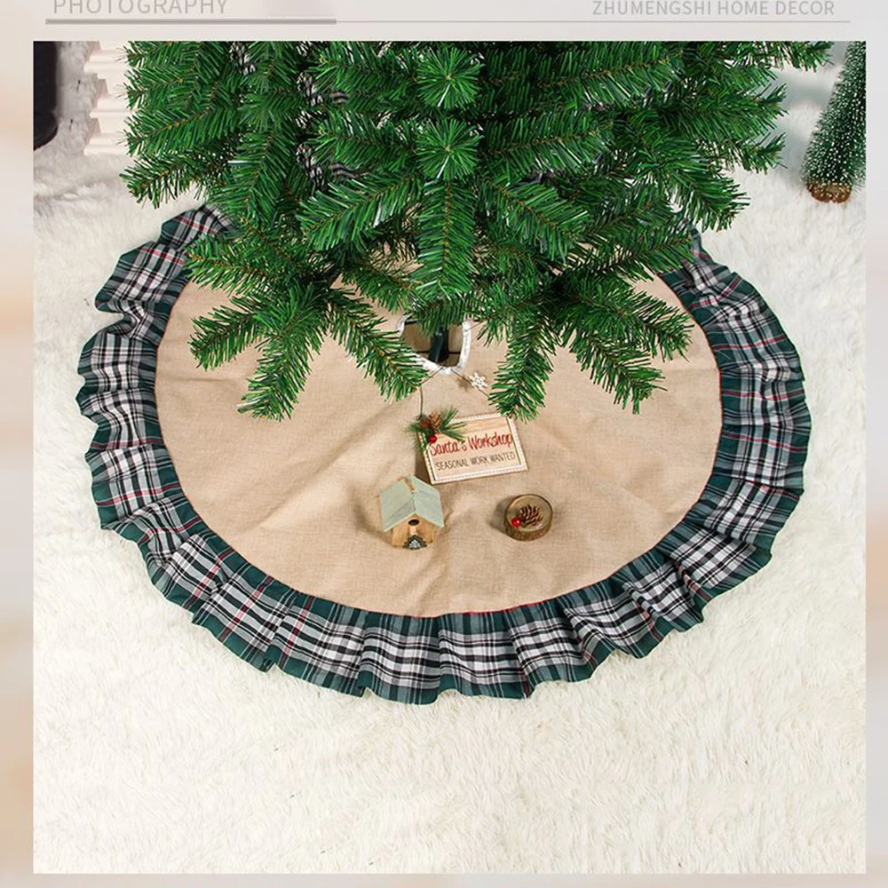 100cm Fabric Lattice Christmas Tree Skirt Christmas Tree Decoration Accessories Festive Atmosphere Decoration Home Decoration