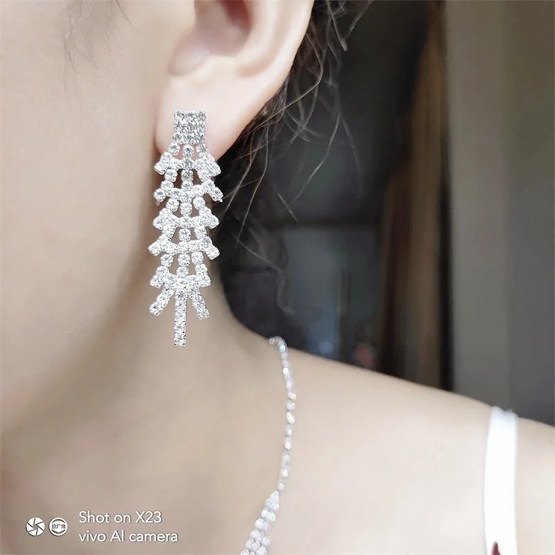 RNAFASHION, филиал листьев, кристалл, Свадебные Ювелирные наборы для женщин, серебряный цвет, стразы, набор для невесты, ожерелье и серьги, ювелирные изделия