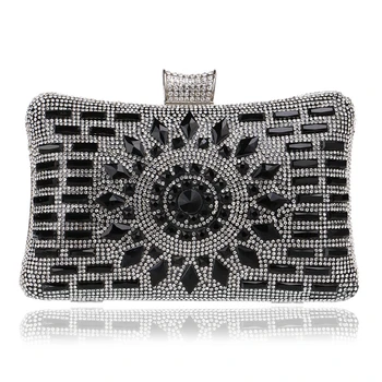 

Vintage Women Black Beaded Evening Clutch Bags Ladies Box Metal Clutches Wedding Cocktail Party Diamonds Handbags Purses Gift