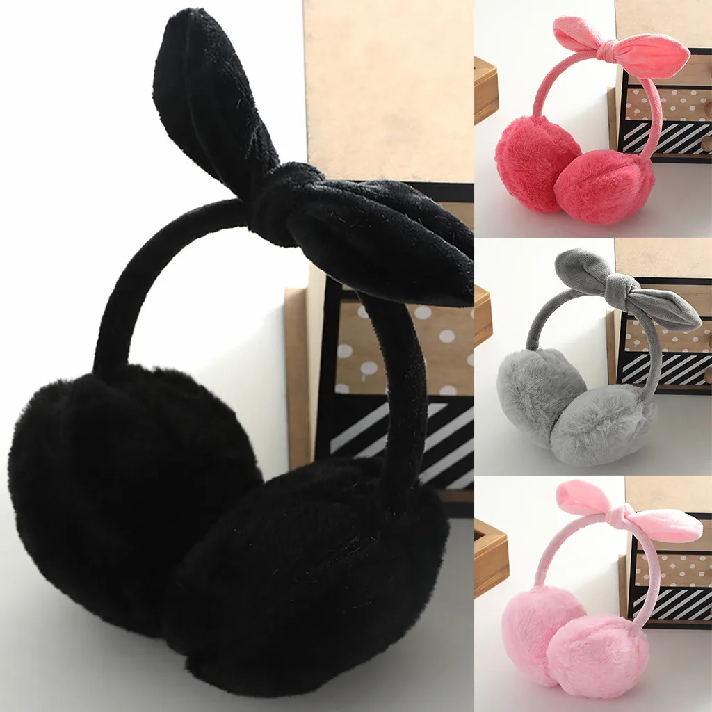 Women's Cute Earuffs New Bow Fur Hamburger Windproof Warm Foldable Plush Soft Headphones Winter Fashion Casual Accessory DH