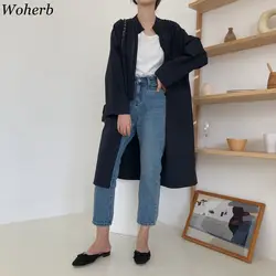 Woherb 2019 новый осенний тонкий плащ Женская длинная верхняя одежда кардиган пальто Корейская ветровка Modis свободная одежда для леди 22915