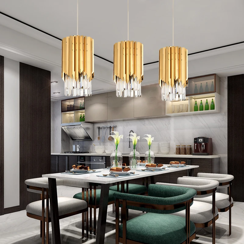 Youlaike Modern Crystal Chandelier For Dining Room Single Light Polished Steel Suspension Lighting Fixtures LED Cristal Lustre