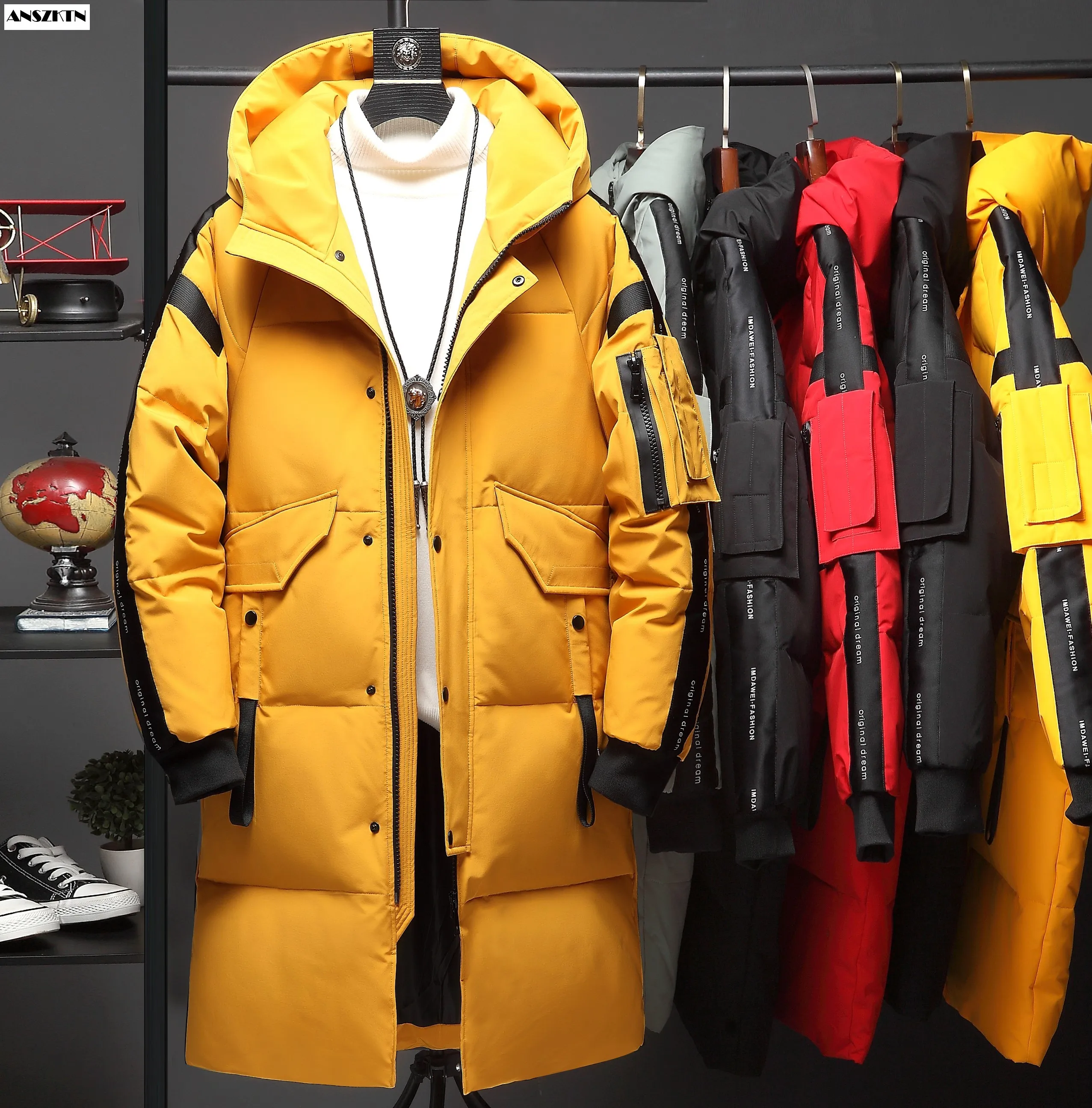 2020 e-commerce B247 winter New Korean style hooded men's and women's same down jacket teenagers fashion 1966-P190 | Мужская