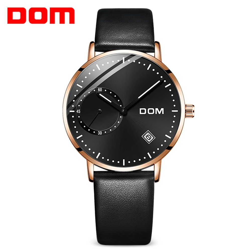 

DOM Watch Leather Strap Calendar Waterproof Japanese Movement Analog Wristwatch Quartz Watch for Men
