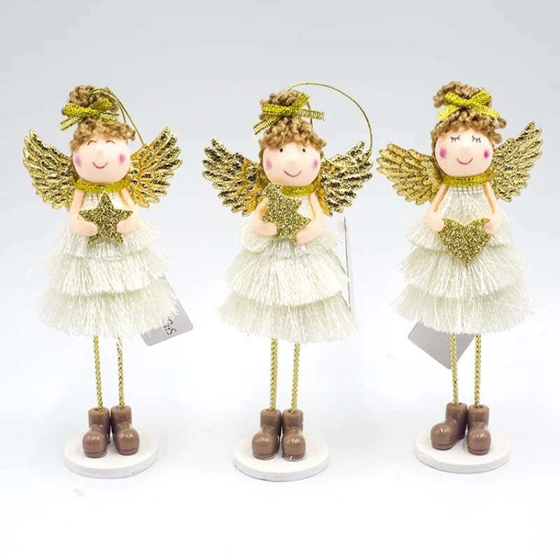 Gold Angel Doll Christmas Standing Desktop Ornament Holiday Figurines Gift For Boys& Girls Adornos De Navidad Desktop Decor