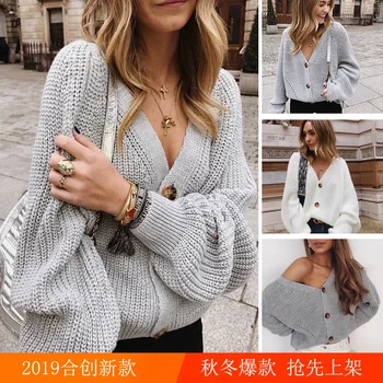 

A New Autumn and Winter Outerwear with Cross-border V-neck Knitted Cards for European and American Women sweater