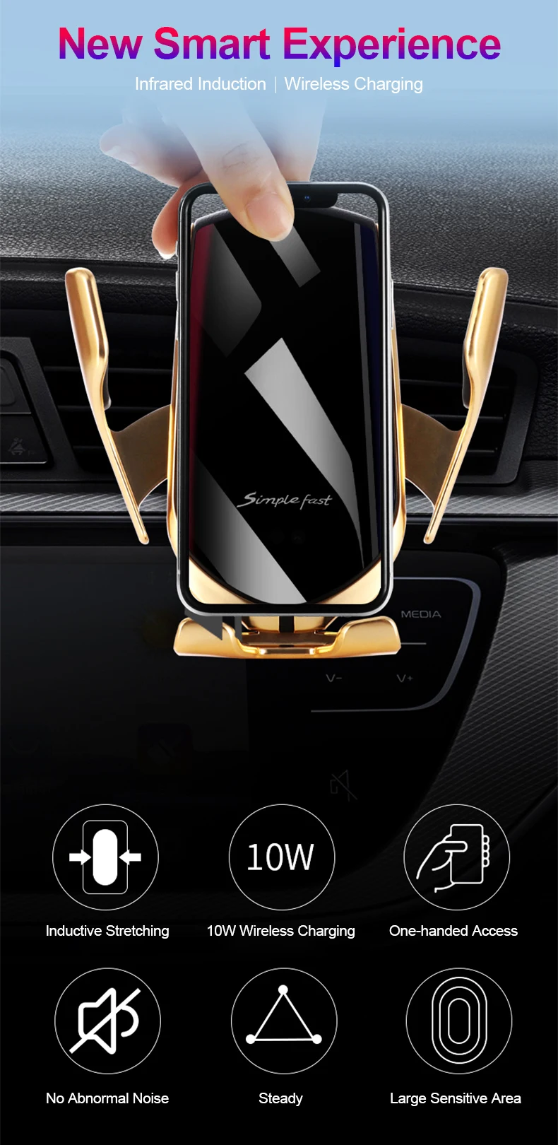 R2 Qi Car Wireless Charger 3 in 1 Infrared Air Vent Car Phone Holder Mount for iPhone Samsung Xiaomi Huawei cellphone