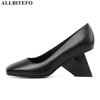 

ALLBITEFO special heel genuine leather high heels party women shoes high quality square toe women high heel shoes women heels