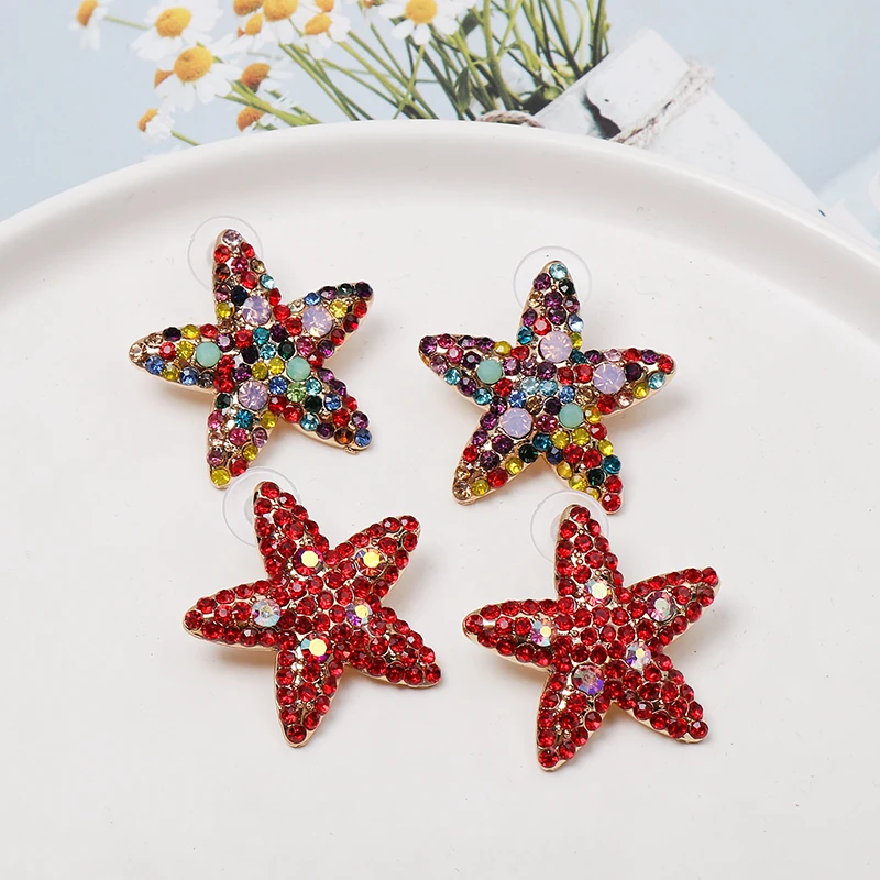 

Multi Red Crystal Star Shaped Stud Earrings Simplicity Handmade Earring for Women Brincos de gota Feminino 2019 Geometric