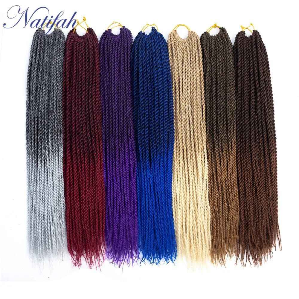 Natifah Ombre Сенегальские крученые волосы на крючках косички волосы 18 дюймов Синтетические косички для наращивания волос 30 корней/упаковка коричневые косички