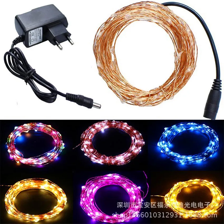 

10 M 100 Lamp Copper Wire Lamp String Holiday Decorative Lights LED Christmas Tree teng deng LED 12V Lighting Chain Silver Wire