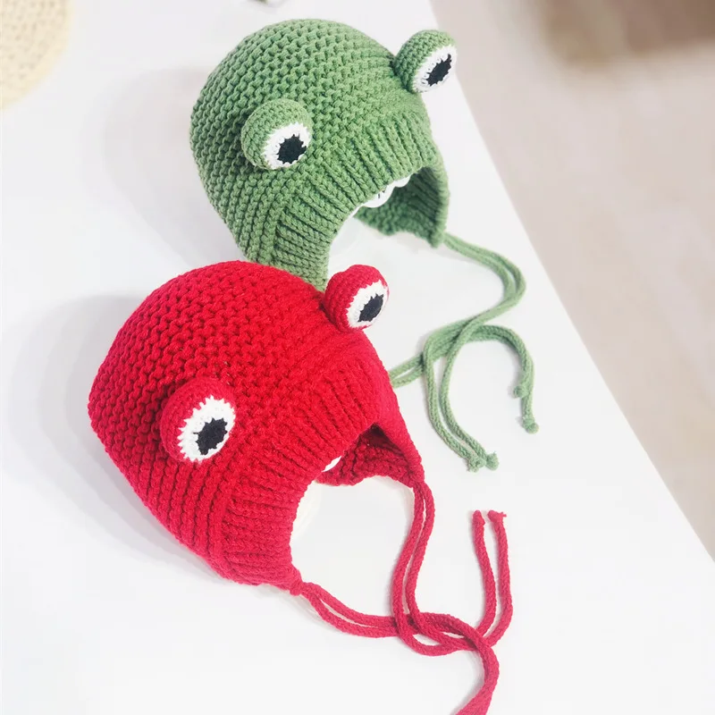 

Fashion Children Wool Hat Autumn And Winter Baby Earmuffs Hat Hand-woven Frog Hat Infant Korean-style Pullover Hat