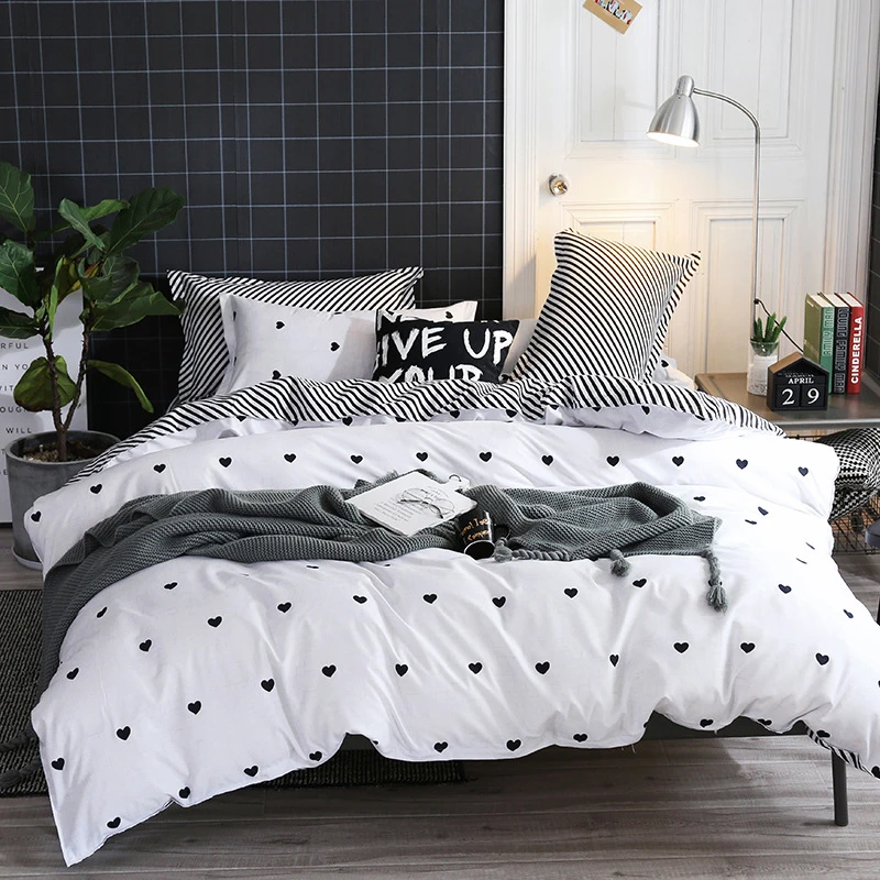 

CANIRICA Classic Bedding Set 5 Size Grey Bed 4pcs Duvet Cover Set Modern Bed Sheet AB Side Duvet Cover Bed Stripes Home Decor