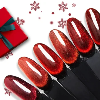 

Bozlin 15ml Christmas Red & Christmas Cat Eye Gel Nail Polish Soak Off UV Chameleon 5D Gel Nails Art Design Need Black Base Coat