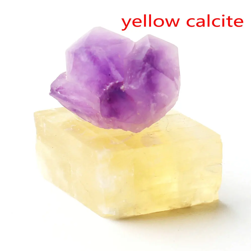 1 шт. смешанный природный Аметист Кристалл кластер с рок Грубые каменные минералы образец Рейки Исцеление Декор красочный подарок - Цвет: yellow calcite