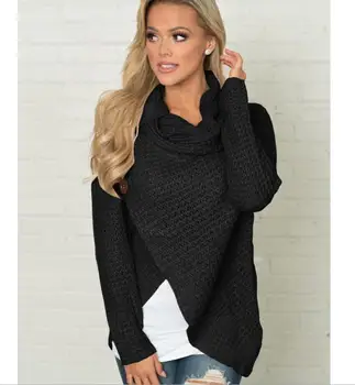 

Solid Button Sweaters New Autumn and Winter Hot Sale Basic Women Sweaters Computer Knitted Scarf Collar Pullovers