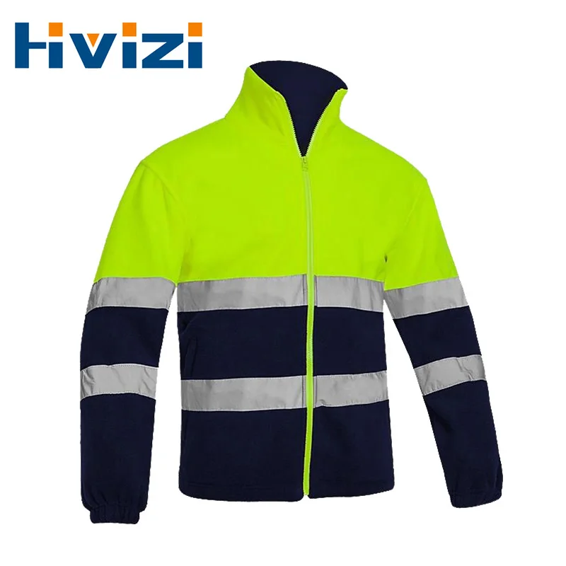 Men\'s Two Tone High Visibility Reflective Polar Fleece Jacket Safety Jacket Warm Work Wear