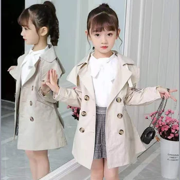 

Girls Trench Coats Turn-down Collar Jackets Outwear For Girls Clothing Tops Kids Windbreaker Autumn Outerwear For 3-12 Years