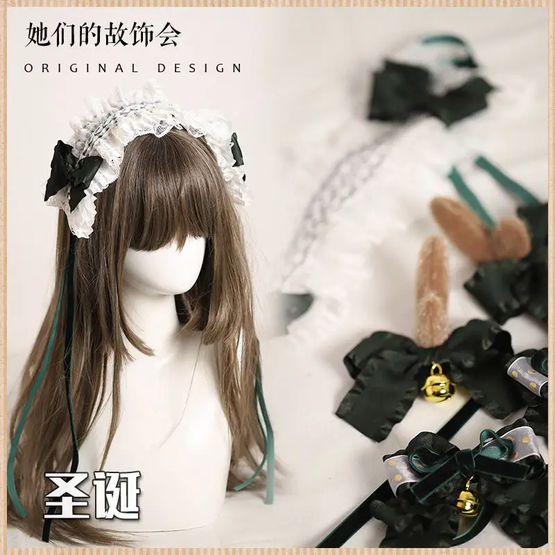 

Christmas gift girl lolita hair elk little antler hairpin dark green Christmas headdress