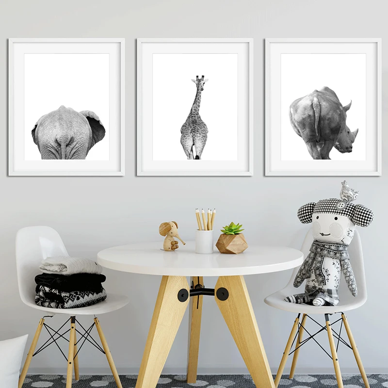 Safari-Animals-Butt-Black-White-Wall-ArtCanvas-Painting-Poster-Prints-Bathroom-Pictures-Elephant-Giraffe-Zebra-Nursery (1)