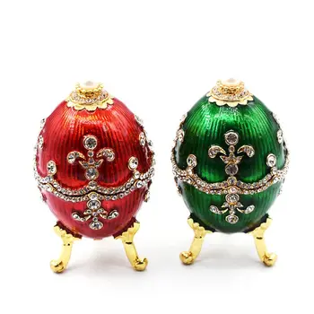 

Hot Green Faberge-Egg Hand Painted Jewelry Trinket Box Gift for Easter Home Decor