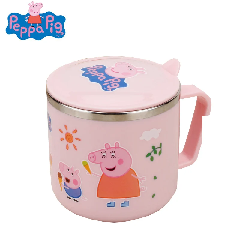 Peppa pig фигурки из нержавеющей стали, детская чашка с двойными стенками с ручками, детские подарочные чашки с героями мультфильмов - Цвет: 1