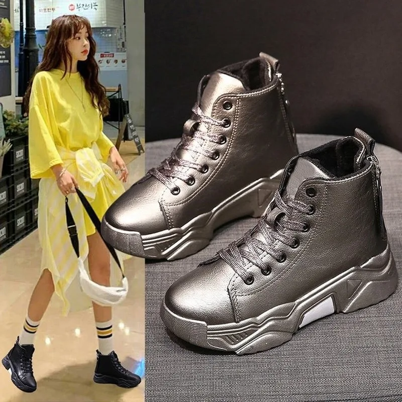

Fashion Platform Shoes Woman Thick Bottom Solid Lace-up Martin Boots Plush Warm High-top Casual Sneakers Women Zapatos De Mujer