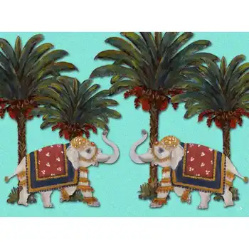 

American Placemat Turquoise Elephants and Palms - Set of 4